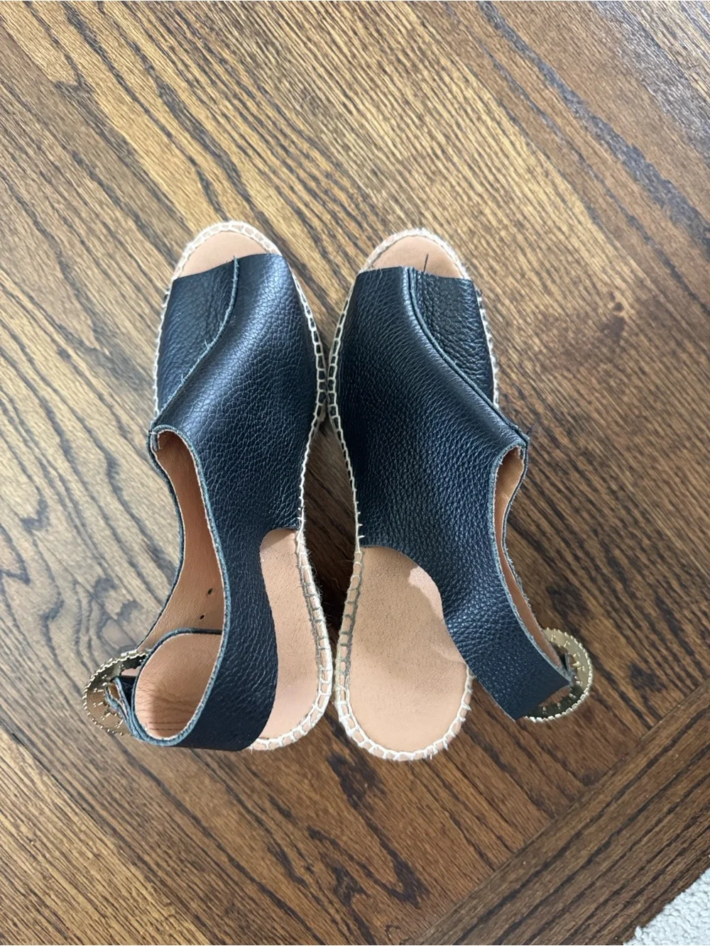 Anthropologie Black Leather Open-Toe Espadrille Slingbacks